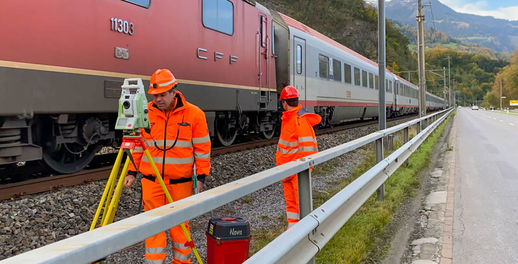 man performing monitoring measurements with Leica Geosystems total station 